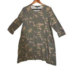 Camo Print Womens A-Line Tunic Dress Pockets 3/4 Sleeves Womens Size 2X Grunge
